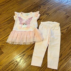 Carmelo Paris Girl’s Pink Butterfly Dress With Tights Size 1-2